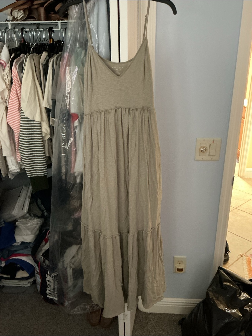 American Eagle Outfitters Light Taupe Tiered Maxi Dress